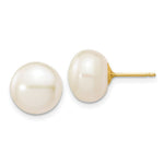 Load image into Gallery viewer, 14K Yellow Gold 10-11mm White Button Freshwater Cultured Pearl Stud Earrings

