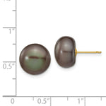 Load image into Gallery viewer, 14K Yellow Gold 11-12mm Black Button Freshwater Cultured Pearl Stud Earrings

