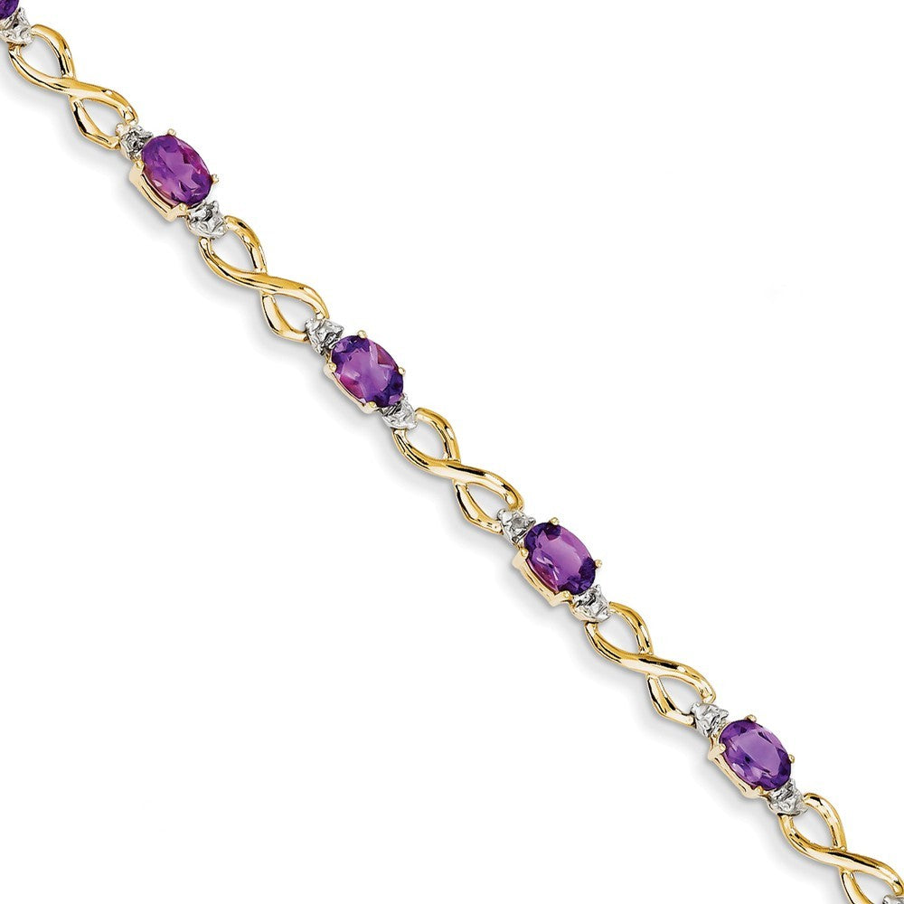7" Length Bracelet 14K Yellow Gold Amethyst/Diamond Bracelet 3.87-Carat Gemstone tw