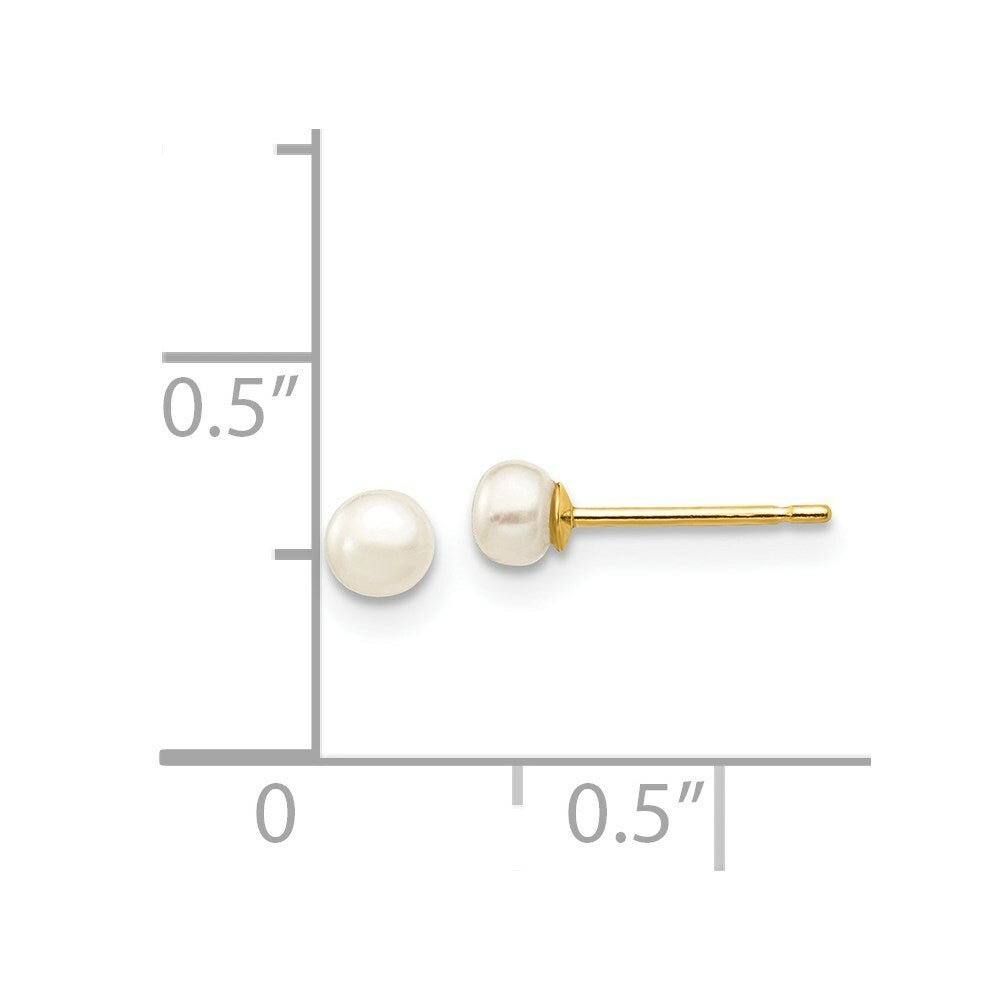 14K Yellow Gold 3-4mm White Button Freshwater Cultured Pearl Stud Earrings