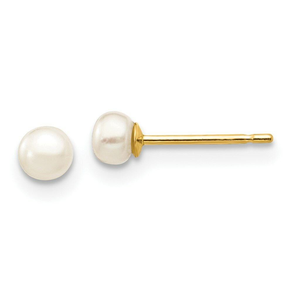 14K Yellow Gold 3-4mm White Button Freshwater Cultured Pearl Stud Earrings