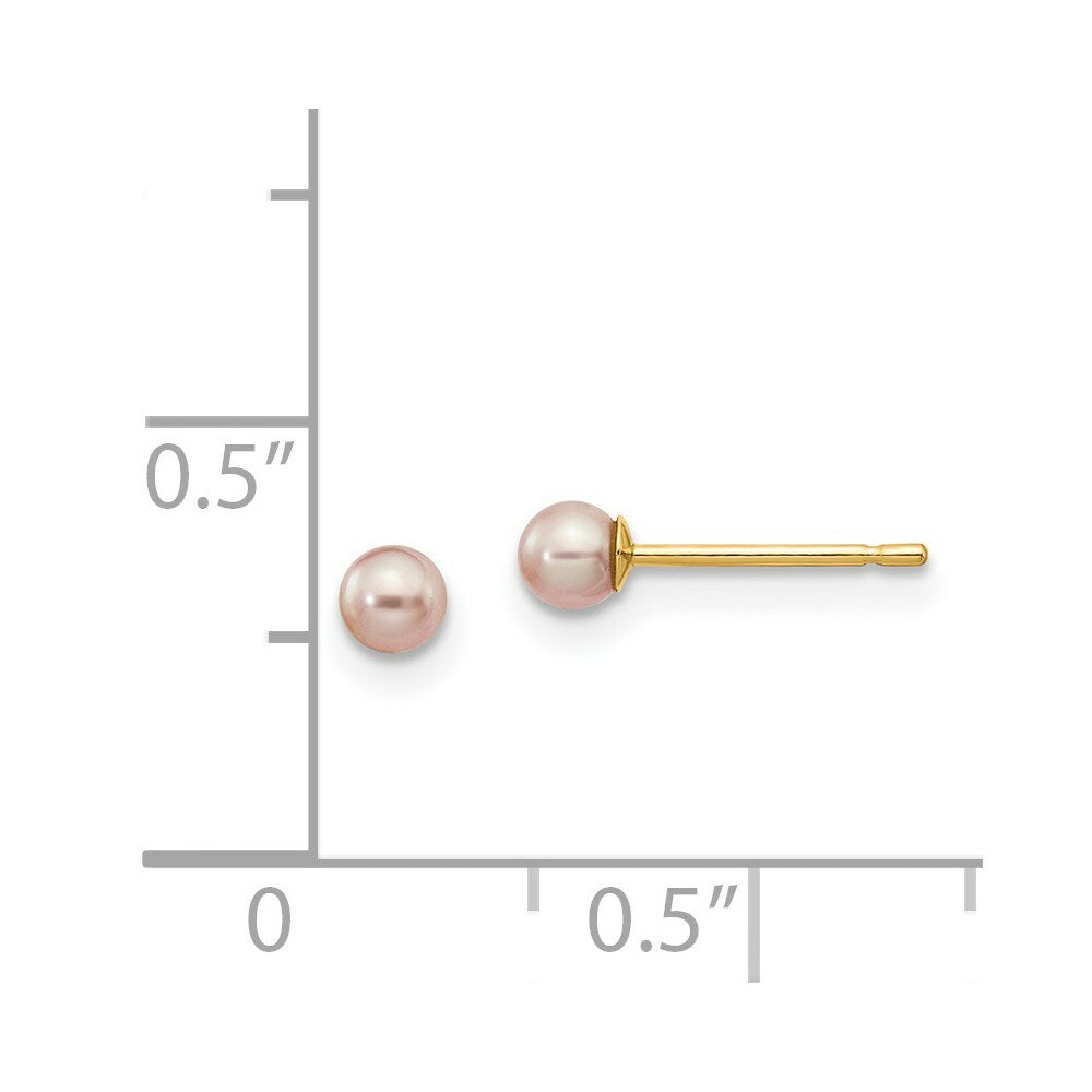 14K Yellow Gold 3-4mm Purple Round Freshwater Cultured Pearl Stud Earrings