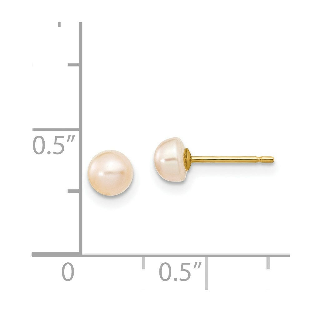 14K Yellow Gold 4-5mm Pink Freshwater Cultured Button Pearl Stud Earrings