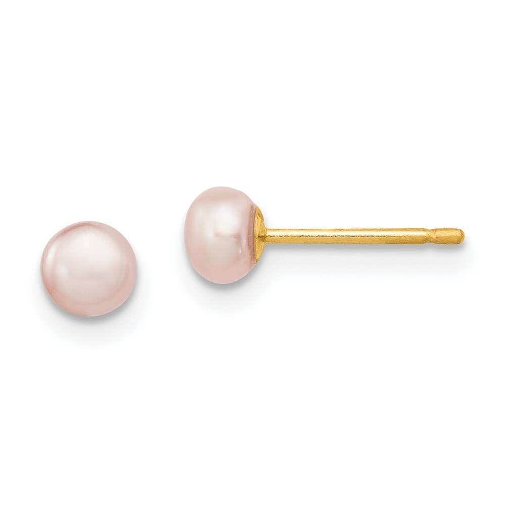 14K Yellow Gold 4-5mm Purple Freshwater Cultured Button Pearl Stud Earrings