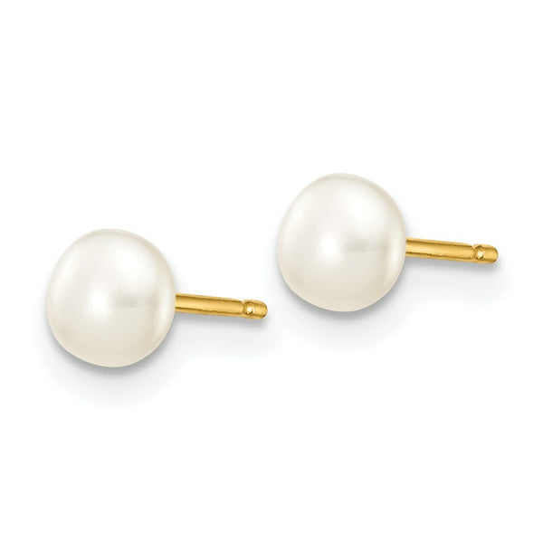 14K Yellow Gold 4-5mm White Button Freshwater Cultured Pearl Stud Earrings