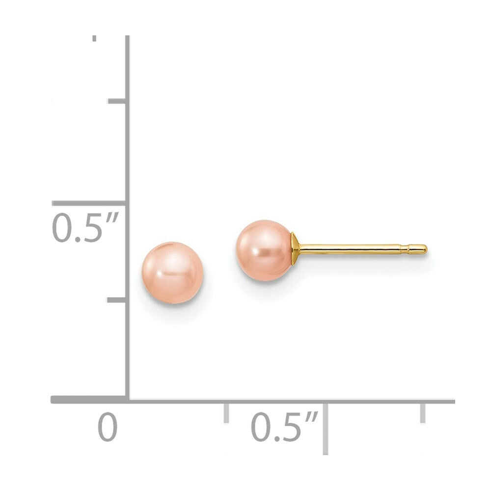 14K Yellow Gold 4-5mm Pink Round Freshwater Cultured Pearl Stud Earrings