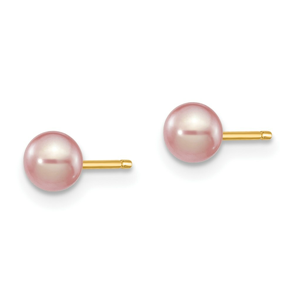 14K Yellow Gold 4-5mm Purple Round Freshwater Cultured Pearl Stud Earrings
