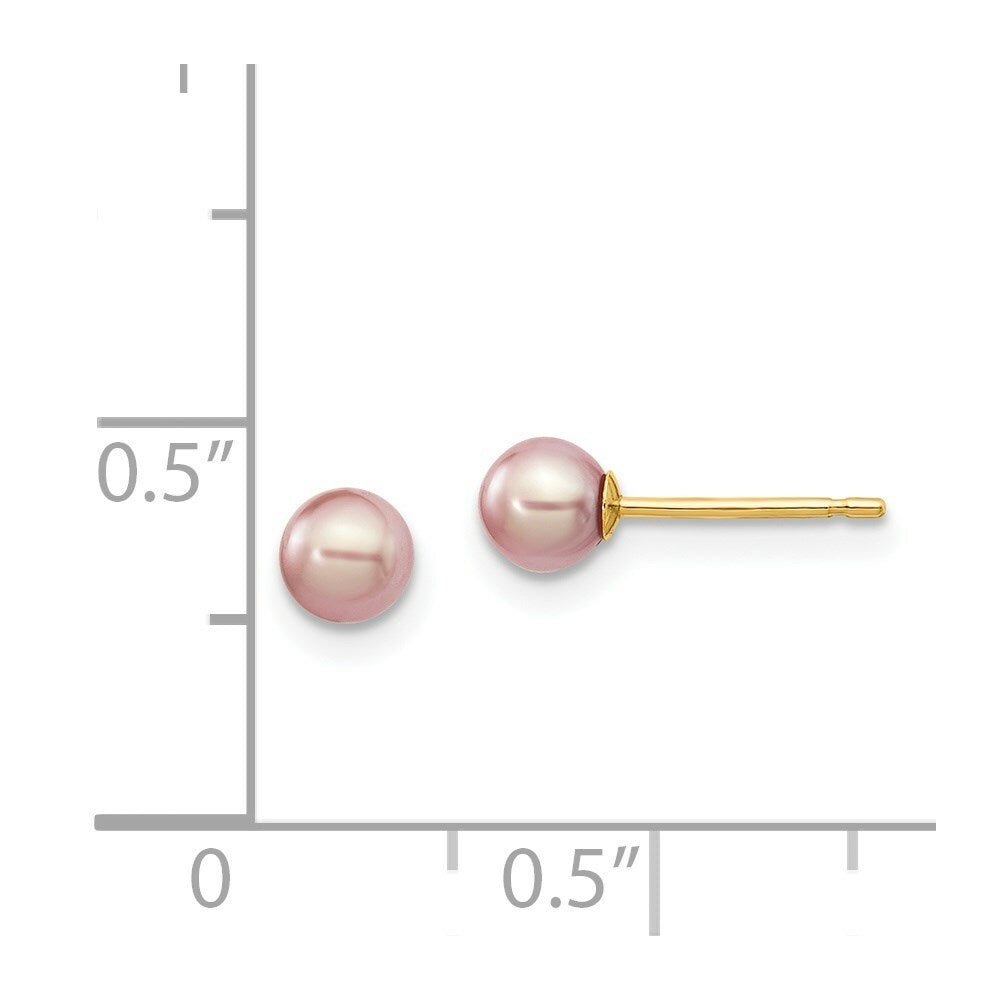 14K Yellow Gold 4-5mm Purple Round Freshwater Cultured Pearl Stud Earrings