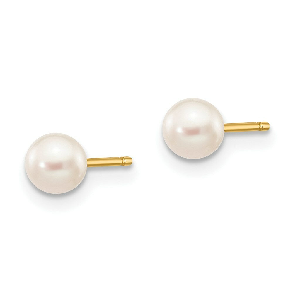 14K Yellow Gold 4-5mm White Round Freshwater Cultured Pearl Stud Earrings
