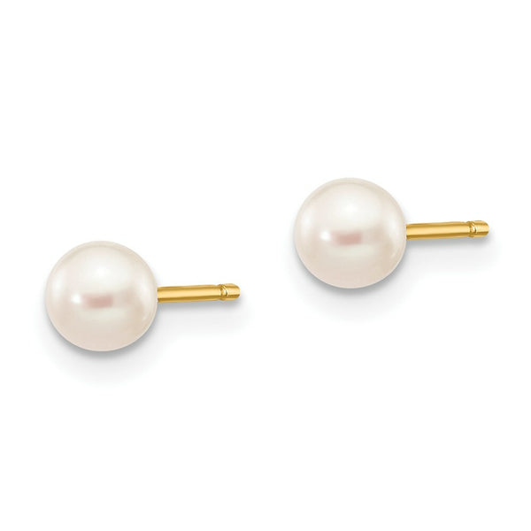 14K Yellow Gold 4-5mm White Round Freshwater Cultured Pearl Stud Earrings