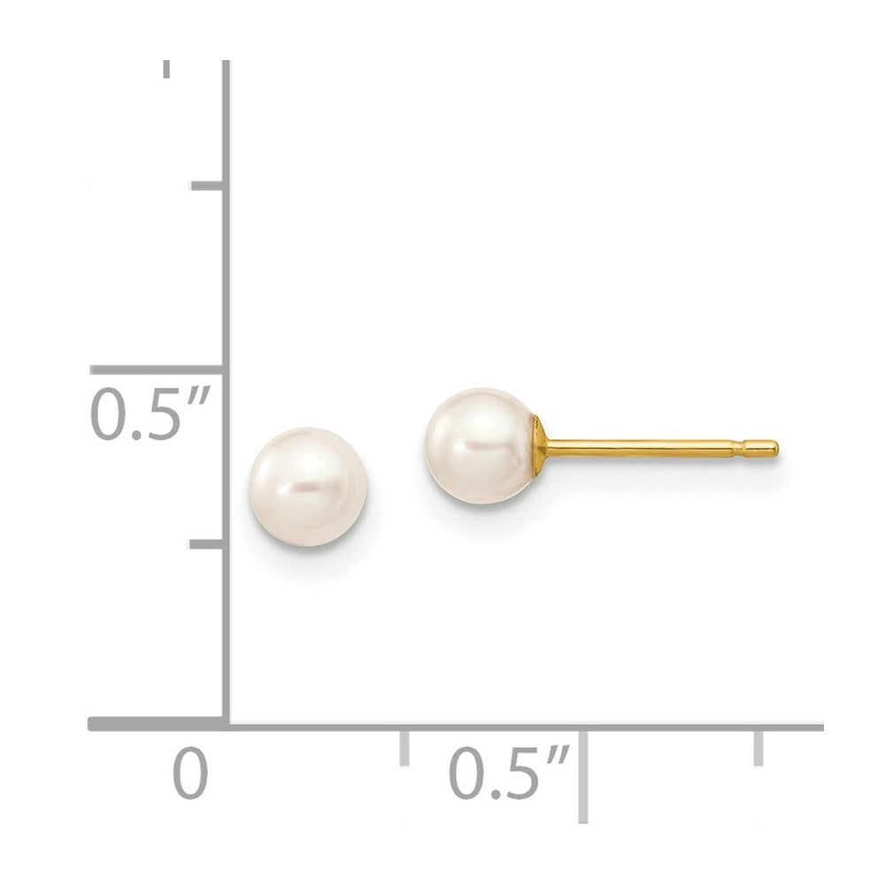 14K Yellow Gold 4-5mm White Round Freshwater Cultured Pearl Stud Earrings