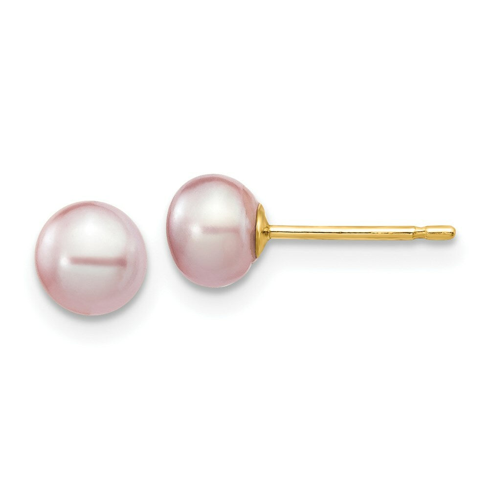 14K Yellow Gold 5-6mm Purple Button Freshwater Cultured Pearl Stud Earrings