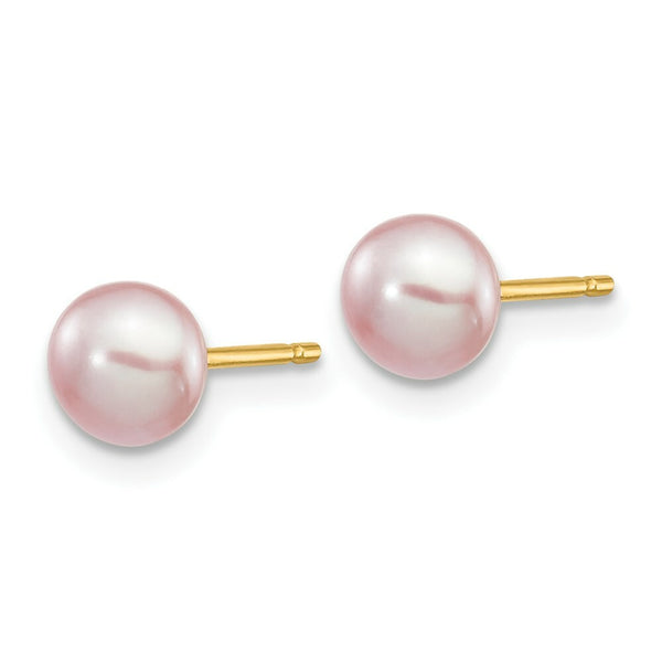 14K Yellow Gold 5-6mm Purple Button Freshwater Cultured Pearl Stud Earrings