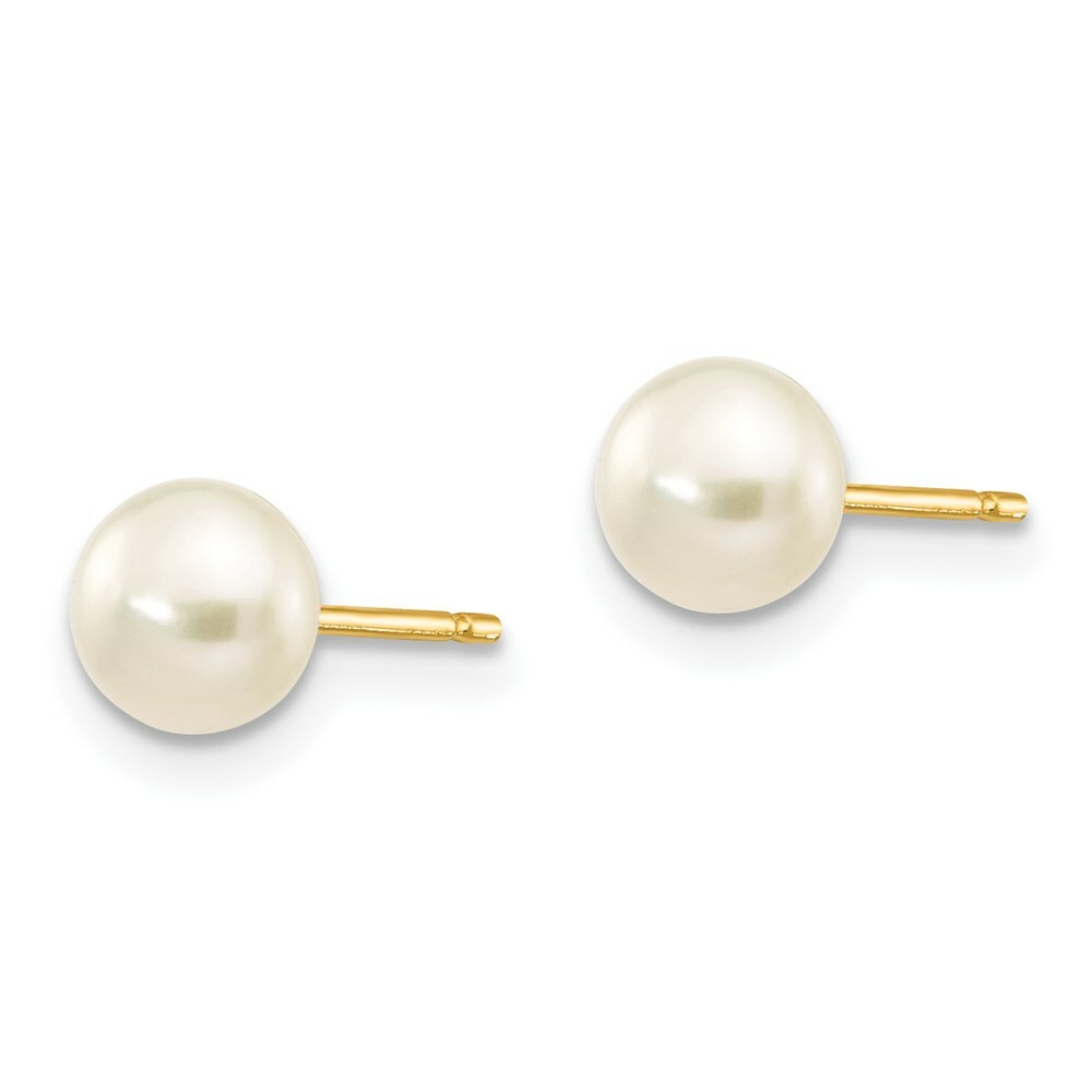 14K Yellow Gold 5-6mm White Button Freshwater Cultured Pearl Stud Earrings