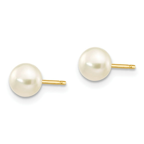 14K Yellow Gold 5-6mm White Button Freshwater Cultured Pearl Stud Earrings