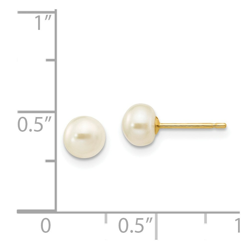 14K Yellow Gold 5-6mm White Button Freshwater Cultured Pearl Stud Earrings