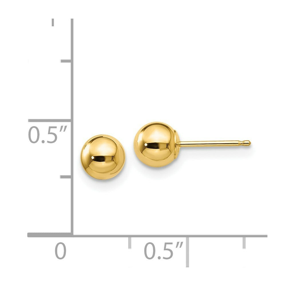 14K Yellow Gold Polished 5mm Ball Post Push-on-Back Stud Classic Earrings
