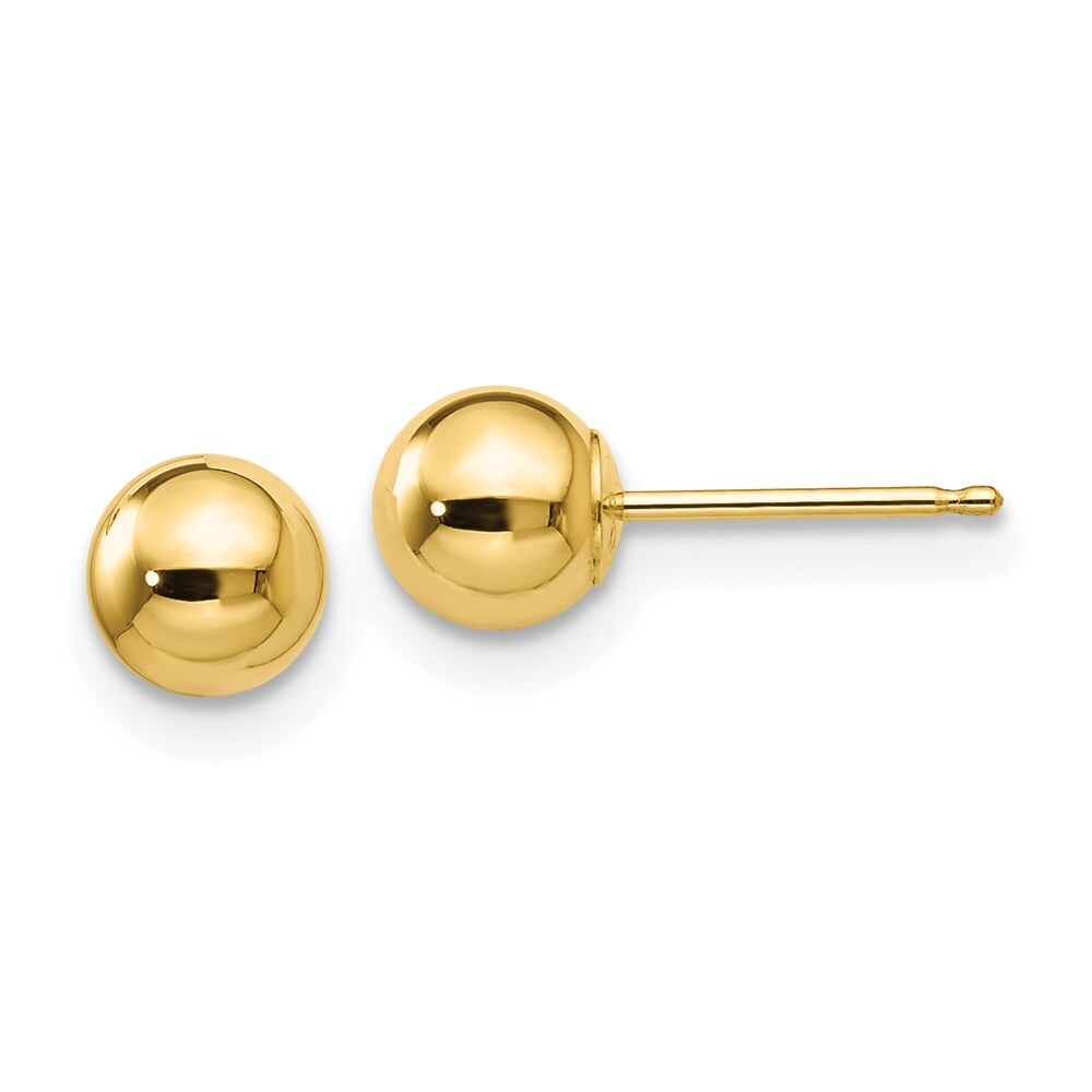 14K Yellow Gold Polished 5mm Ball Post Push-on-Back Stud Classic Earrings