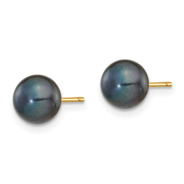 14K Yellow Gold 6-7mm Black Button Freshwater Cultured Pearl Stud Earrings