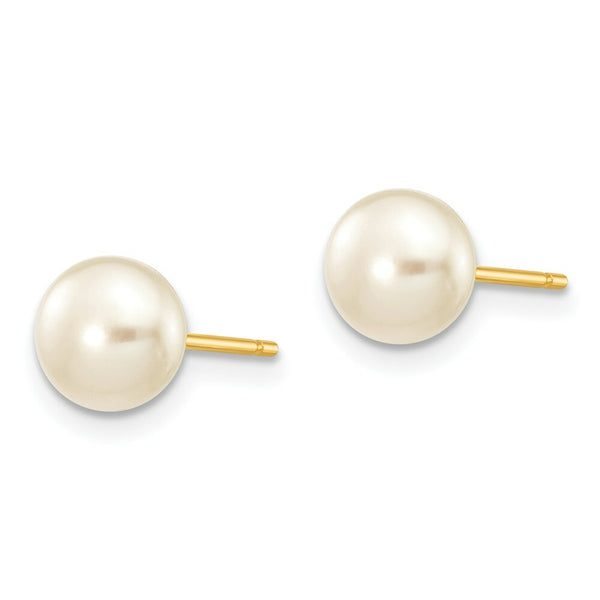 14K Yellow Gold 6-7mm White Button Freshwater Cultured Pearl Stud Earrings
