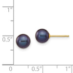 Load image into Gallery viewer, 14K Yellow Gold 6-7mm Black Round Freshwater Cultured Pearl Stud Earrings
