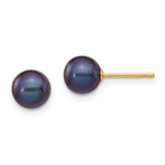 Load image into Gallery viewer, 14K Yellow Gold 6-7mm Black Round Freshwater Cultured Pearl Stud Earrings
