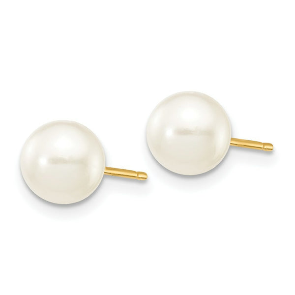 6-7mm White Round Freshwater Cultured Pearl Stud Earrings in 14K Yellow Gold