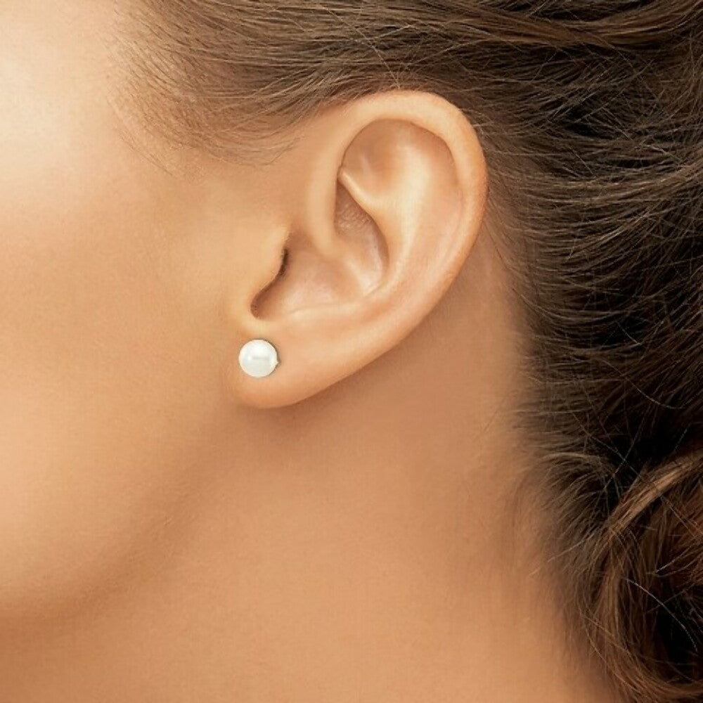 6-7mm White Round Freshwater Cultured Pearl Stud Earrings in 14K Yellow Gold