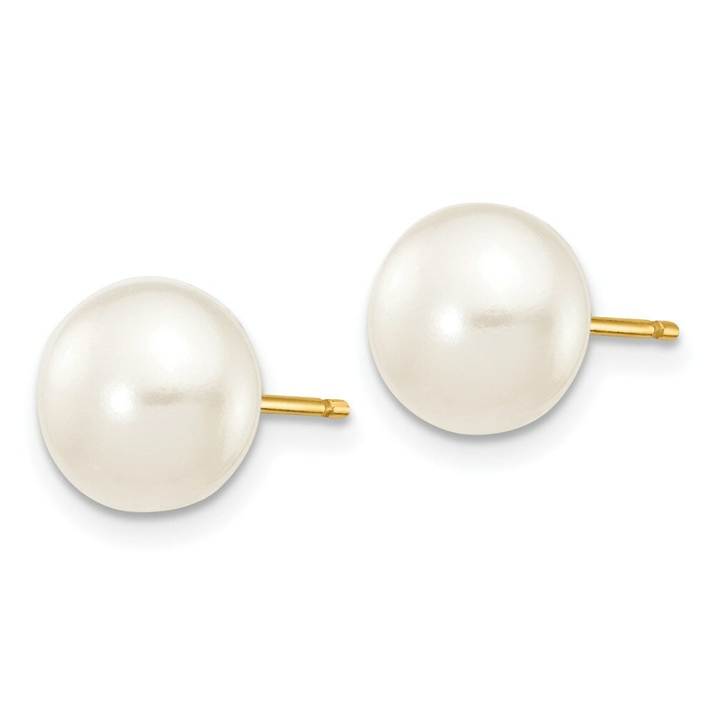 14K Yellow Gold 7-8mm White Button Freshwater Cultured Pearl Stud Earrings