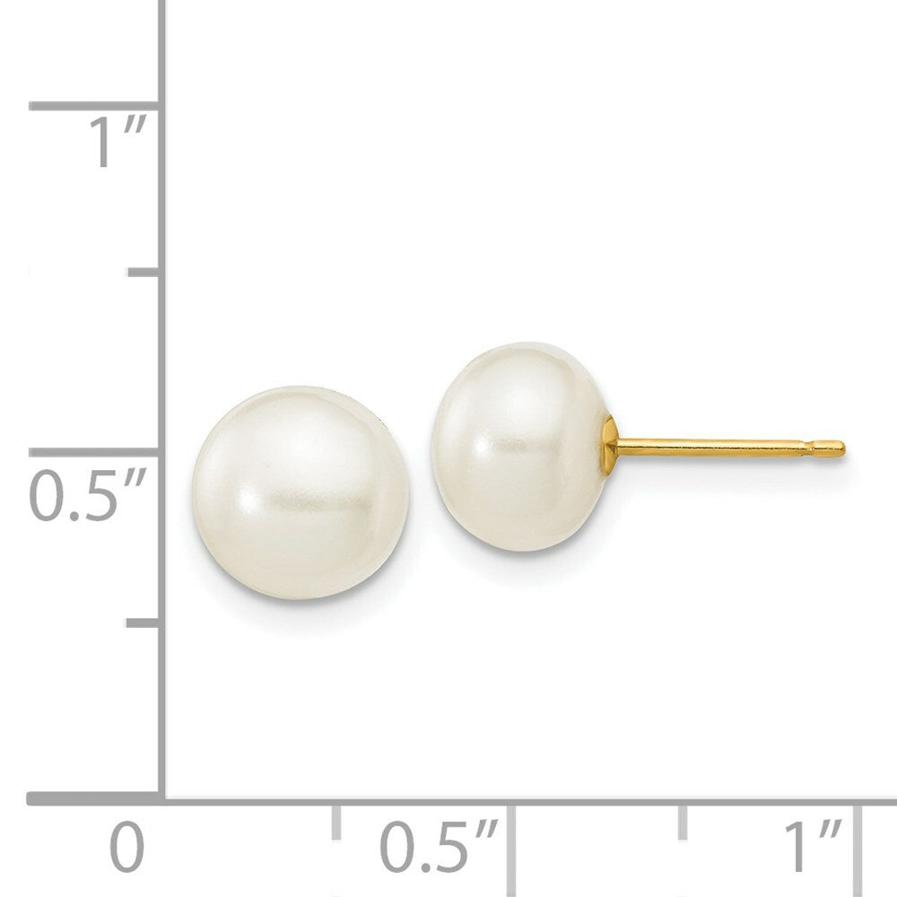 14K Yellow Gold 7-8mm White Button Freshwater Cultured Pearl Stud Earrings