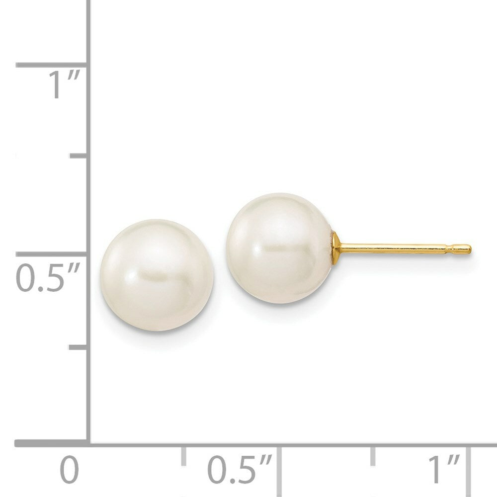 14K Yellow Gold 7-8mm White Round Freshwater Cultured Pearl Stud Earrings