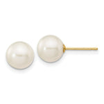 Load image into Gallery viewer, 14K Yellow Gold 7-8mm White Round Freshwater Cultured Pearl Stud Earrings
