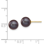 Load image into Gallery viewer, 14K Yellow Gold 8-9mm Black Round Freshwater Cultured Pearl Stud Earrings
