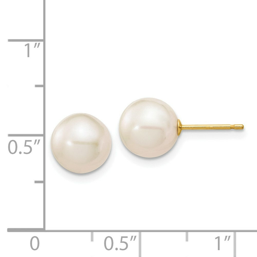 14K Yellow Gold 8-9mm White Round Freshwater Cultured Pearl Stud Earrings