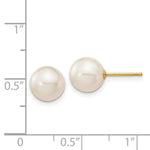 Load image into Gallery viewer, 14K Yellow Gold 8-9mm White Round Freshwater Cultured Pearl Stud Earrings
