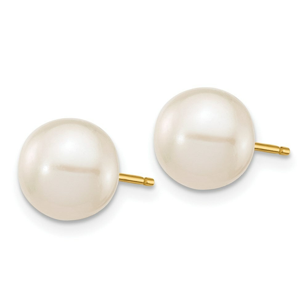 14K Yellow Gold 8-9mm White Round Freshwater Cultured Pearl Stud Earrings