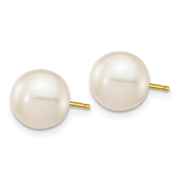 14K Yellow Gold 8-9mm White Round Freshwater Cultured Pearl Stud Earrings