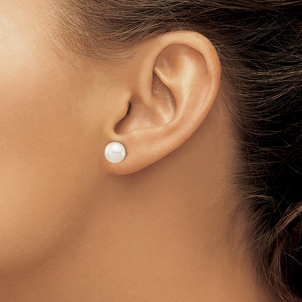 14K Yellow Gold 8-9mm White Round Freshwater Cultured Pearl Stud Earrings