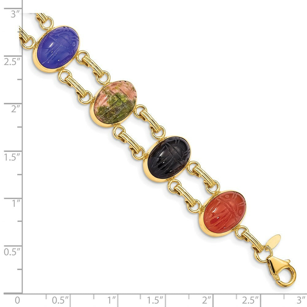 7" Length Bracelet 14K Yellow Gold 7 Stone Scarab Bracelet