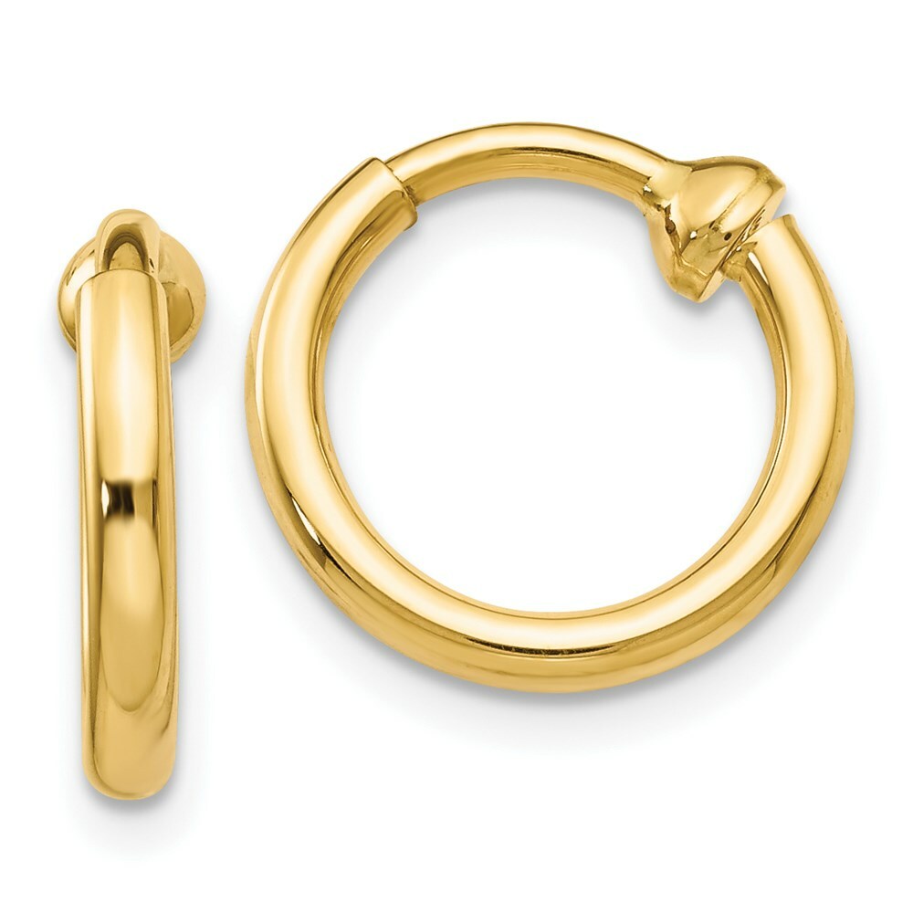 14K Yellow Gold Non-Pierced Hoop Earrings  2mm width