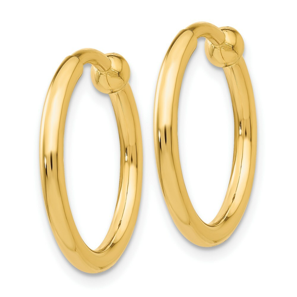 14K Yellow Gold Non-Pierced Hoop Earrings  2mm width