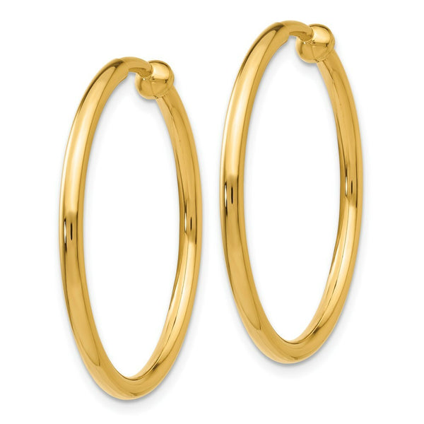 14K Yellow Gold Non-Pierced Hoop Earrings  2mm width