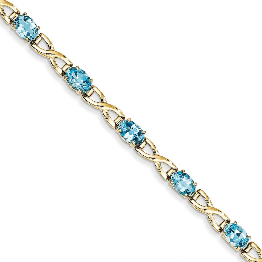 14K Yellow Gold 7x5mm Oval Blue Topaz Bracelet
