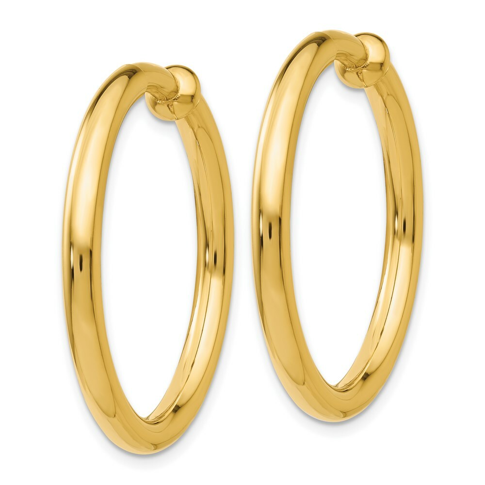 14K Yellow Gold Non-Pierced Hoop Earrings  3mm width