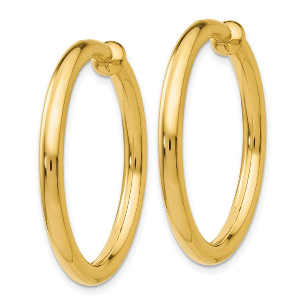 14K Yellow Gold Non-Pierced Hoop Earrings  3mm width
