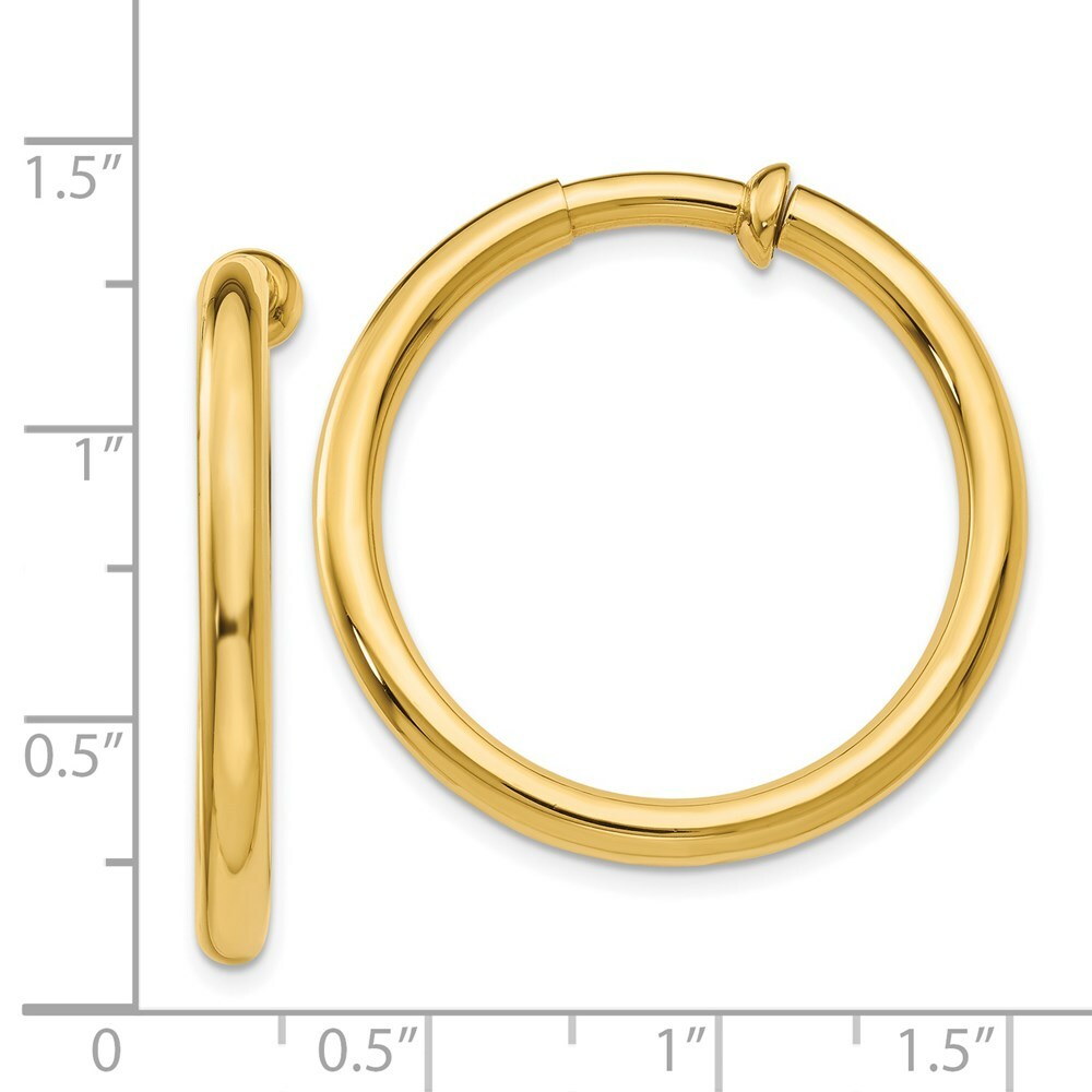 14K Yellow Gold Non-Pierced Hoop Earrings  3mm width
