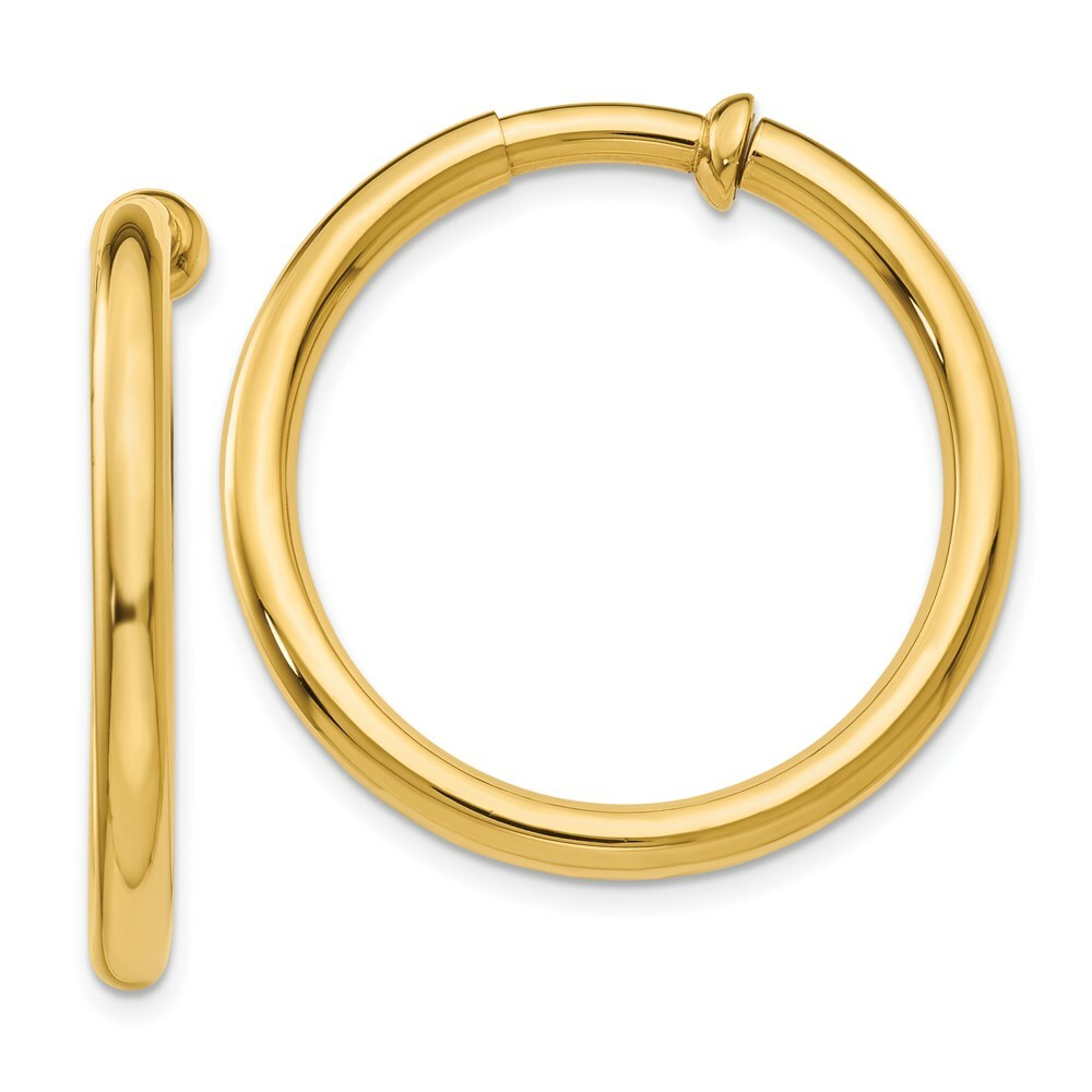14K Yellow Gold Non-Pierced Hoop Earrings  3mm width