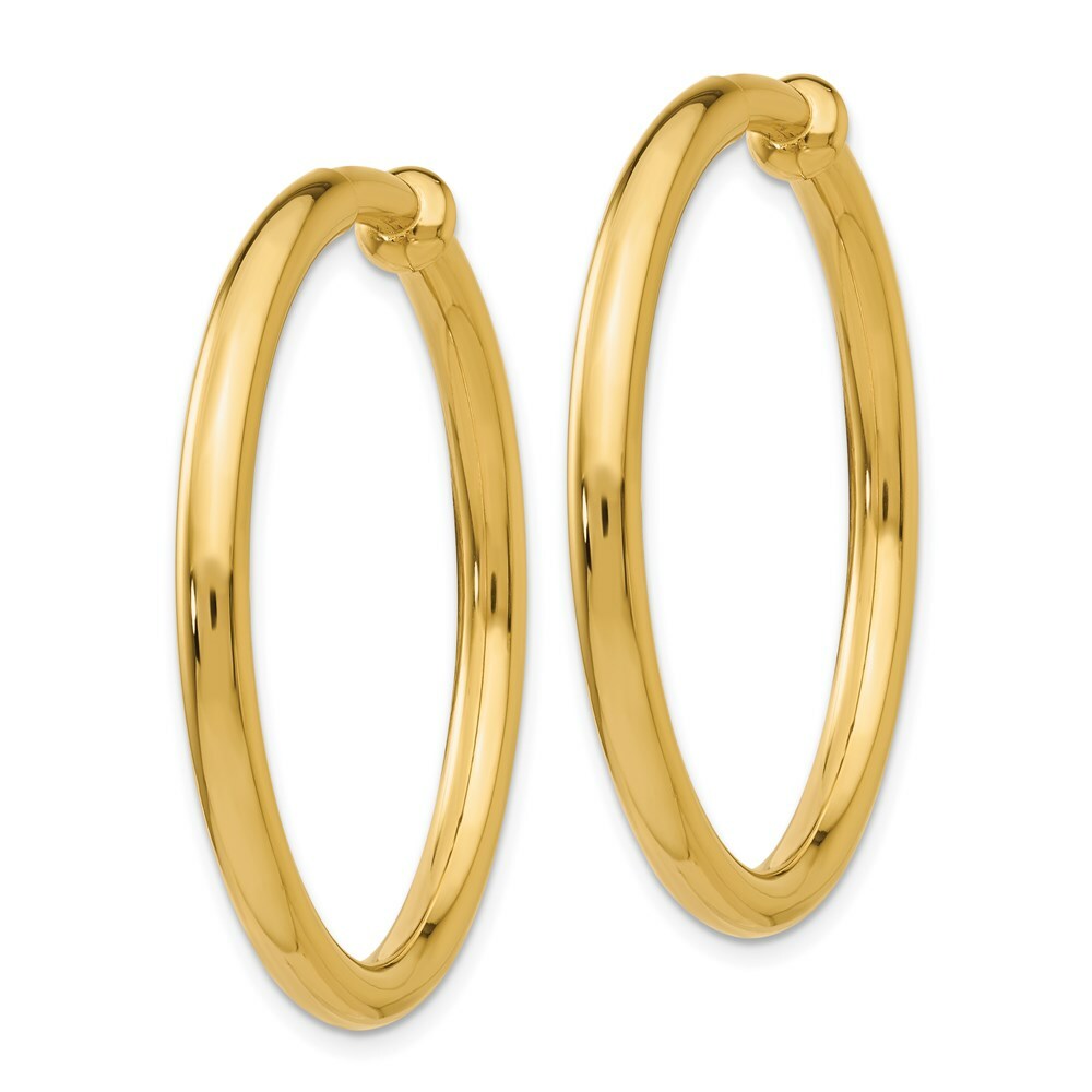 14K Yellow Gold Non-Pierced Hoop Earrings  3mm width