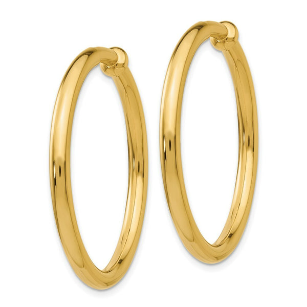 14K Yellow Gold Non-Pierced Hoop Earrings  3mm width
