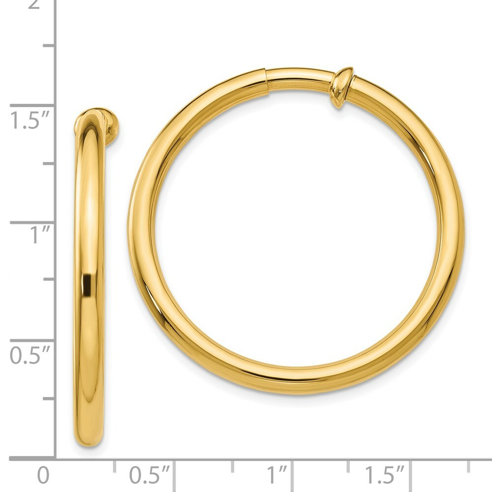 14K Yellow Gold Non-Pierced Hoop Earrings  3mm width